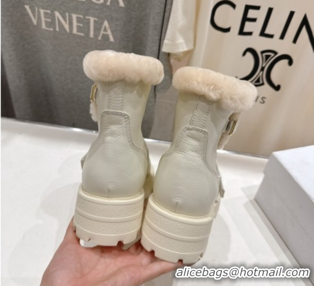 Best Product Dior DiorAlps D-Quest Ankle Boots in Grained Calfskin and Wool with Buckle Strap White 1029037