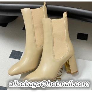 Low Cost Dior D-Art Heeled Ankle Boots 8cm in Calfskin Leather Beige 1029041
