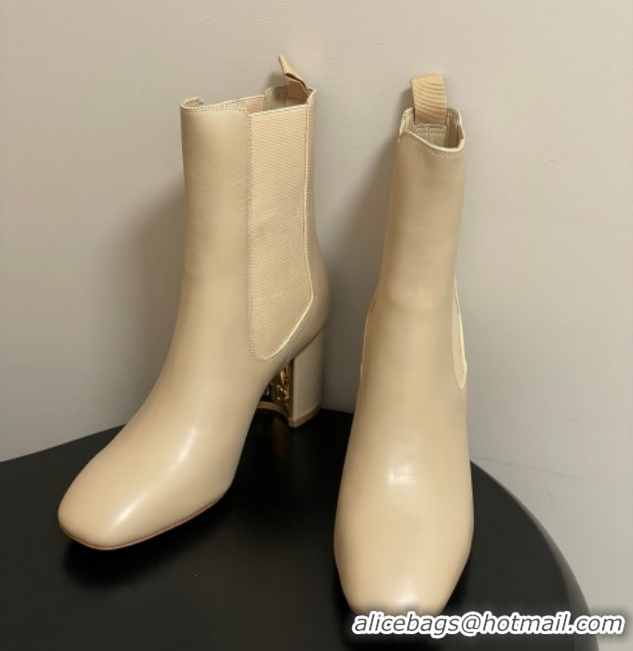 Low Cost Dior D-Art Heeled Ankle Boots 8cm in Calfskin Leather Beige 1029041