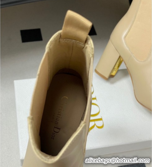 Low Cost Dior D-Art Heeled Ankle Boots 8cm in Calfskin Leather Beige 1029041