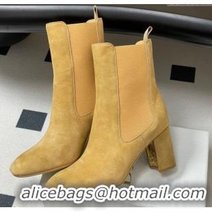 Top Grade Dior D-Art Heeled Ankle Boots 8cm in Suede Yellow 1029042