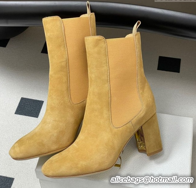 Top Grade Dior D-Art Heeled Ankle Boots 8cm in Suede Yellow 1029042