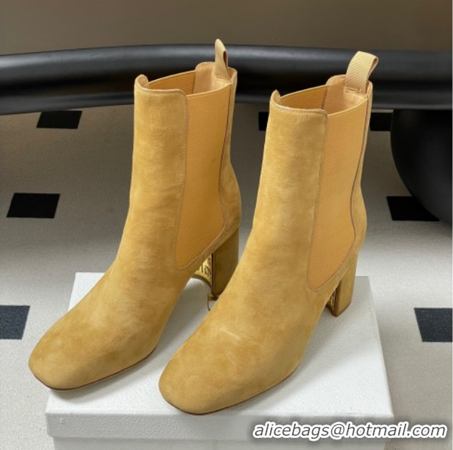 Top Grade Dior D-Art Heeled Ankle Boots 8cm in Suede Yellow 1029042