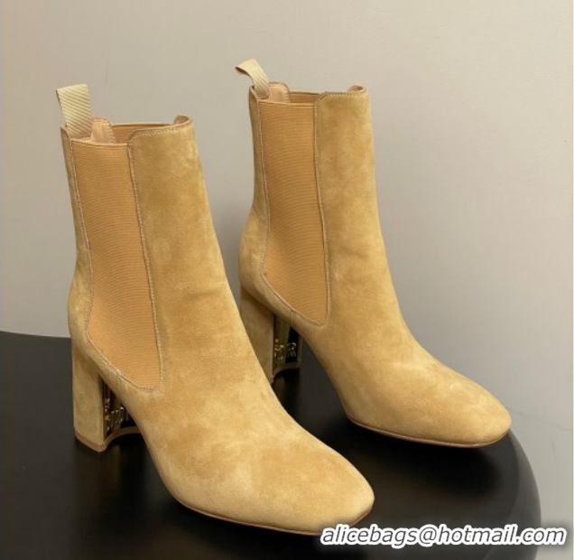 Top Grade Dior D-Art Heeled Ankle Boots 8cm in Suede Yellow 1029042