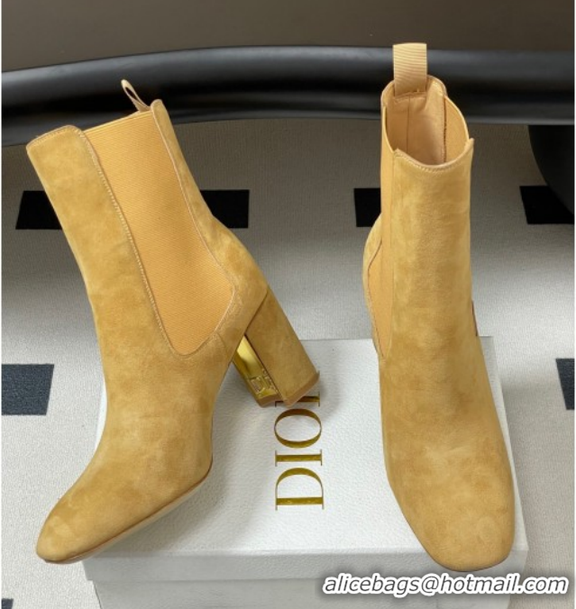 Top Grade Dior D-Art Heeled Ankle Boots 8cm in Suede Yellow 1029042