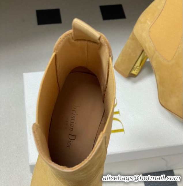 Top Grade Dior D-Art Heeled Ankle Boots 8cm in Suede Yellow 1029042