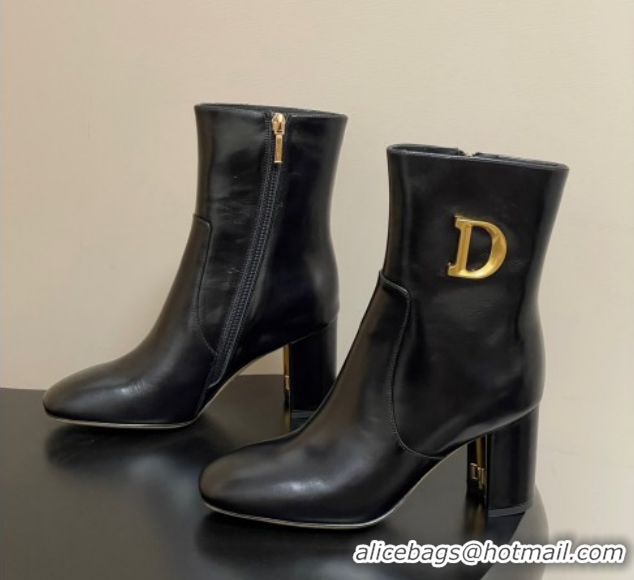 Luxury Cheap Dior D-Art Heeled Ankle Boots 8cm in Calfskin with CD Letters Black 1029043
