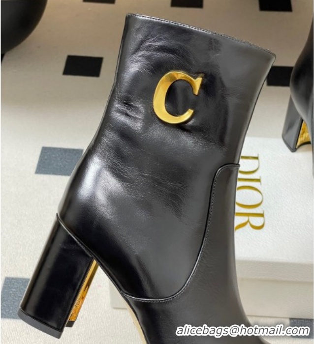 Luxury Cheap Dior D-Art Heeled Ankle Boots 8cm in Calfskin with CD Letters Black 1029043