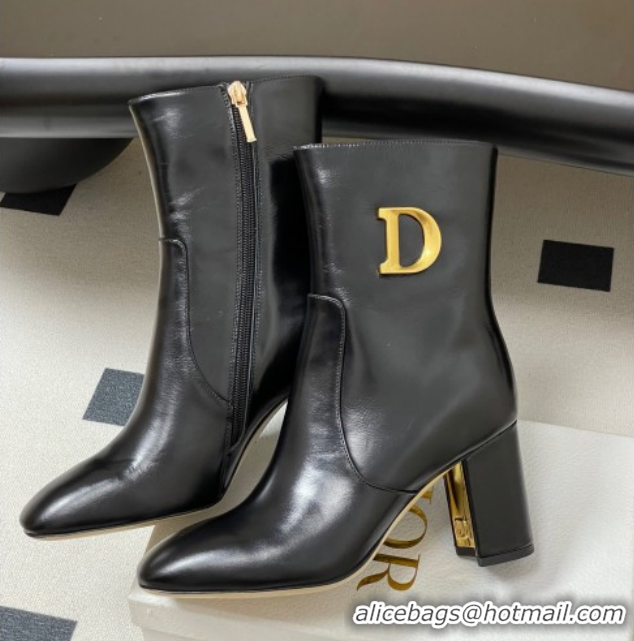 Luxury Cheap Dior D-Art Heeled Ankle Boots 8cm in Calfskin with CD Letters Black 1029043