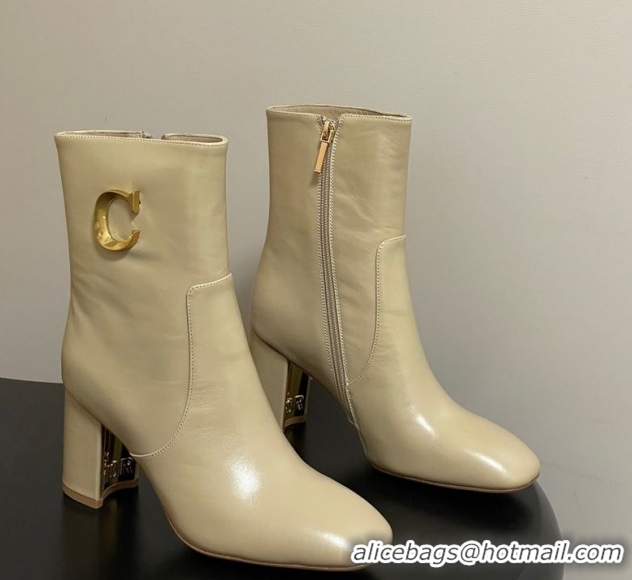 Luxury Dior D-Art Heeled Ankle Boots 8cm in Calfskin with CD Letters Beige 1029044