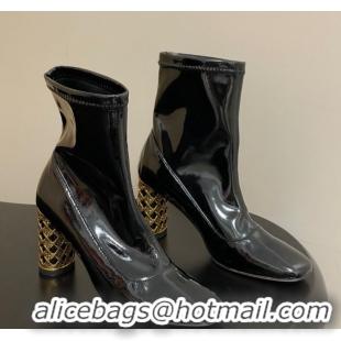 Unique Style Dior Icon Ankle Boots 8cm Cannage Metal-Tone Heel in Patent Leather Black 1029047