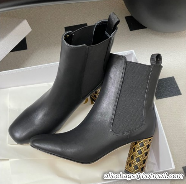 Purchase Dior Icon Ankle Boots 8cm Cannage Metal-Tone Heel in Calfskin Leather Black 1029048