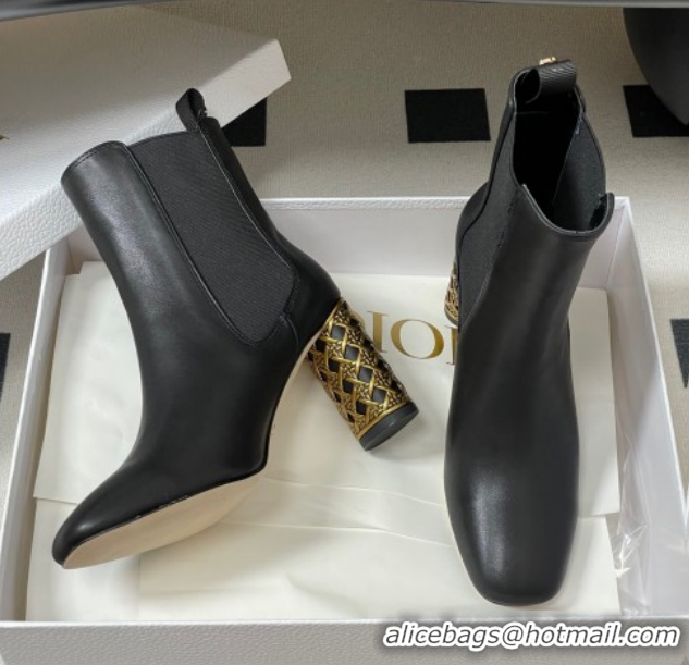 Purchase Dior Icon Ankle Boots 8cm Cannage Metal-Tone Heel in Calfskin Leather Black 1029048