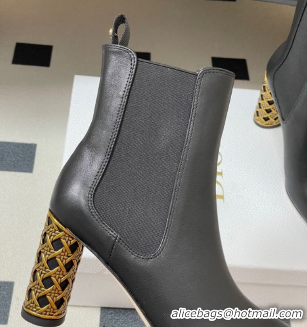 Purchase Dior Icon Ankle Boots 8cm Cannage Metal-Tone Heel in Calfskin Leather Black 1029048