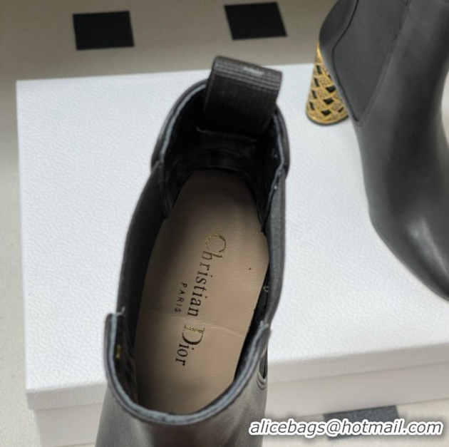 Purchase Dior Icon Ankle Boots 8cm Cannage Metal-Tone Heel in Calfskin Leather Black 1029048