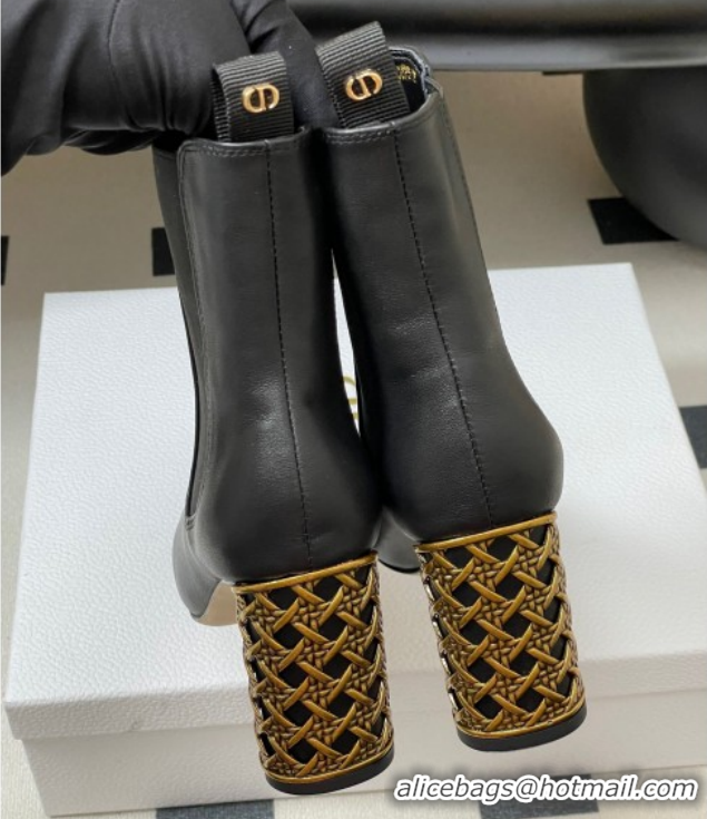 Purchase Dior Icon Ankle Boots 8cm Cannage Metal-Tone Heel in Calfskin Leather Black 1029048
