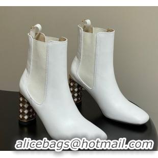 Pretty Style Dior Icon Ankle Boots 8cm Cannage Metal-Tone Heel in Calfskin Leather White 1029049