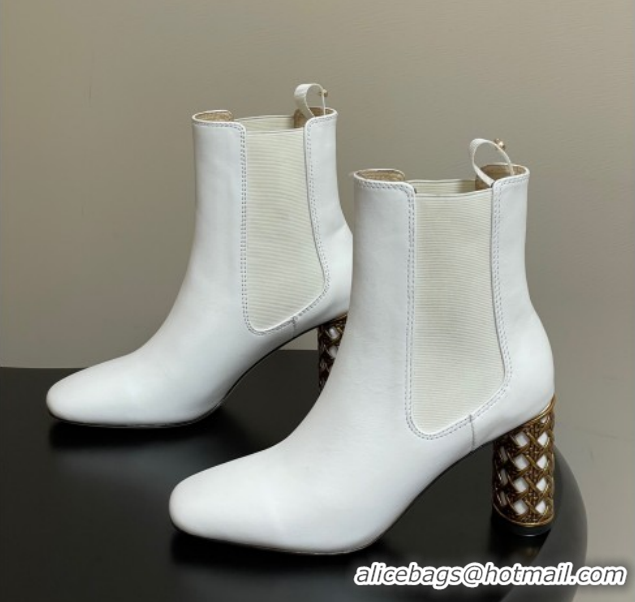 Pretty Style Dior Icon Ankle Boots 8cm Cannage Metal-Tone Heel in Calfskin Leather White 1029049