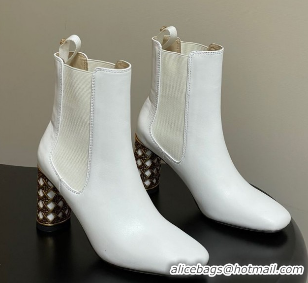 Pretty Style Dior Icon Ankle Boots 8cm Cannage Metal-Tone Heel in Calfskin Leather White 1029049