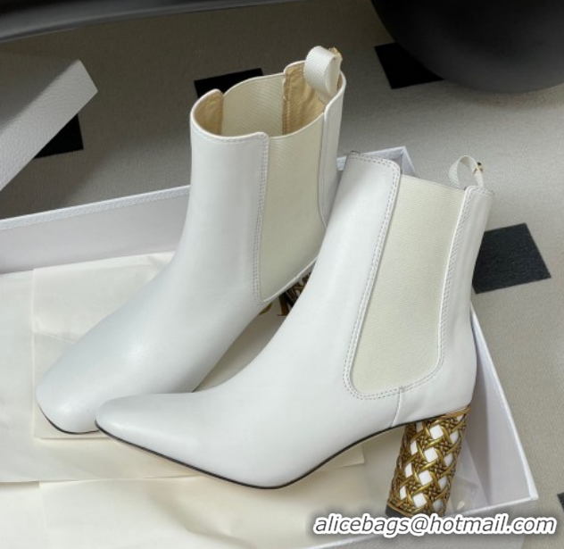 Pretty Style Dior Icon Ankle Boots 8cm Cannage Metal-Tone Heel in Calfskin Leather White 1029049