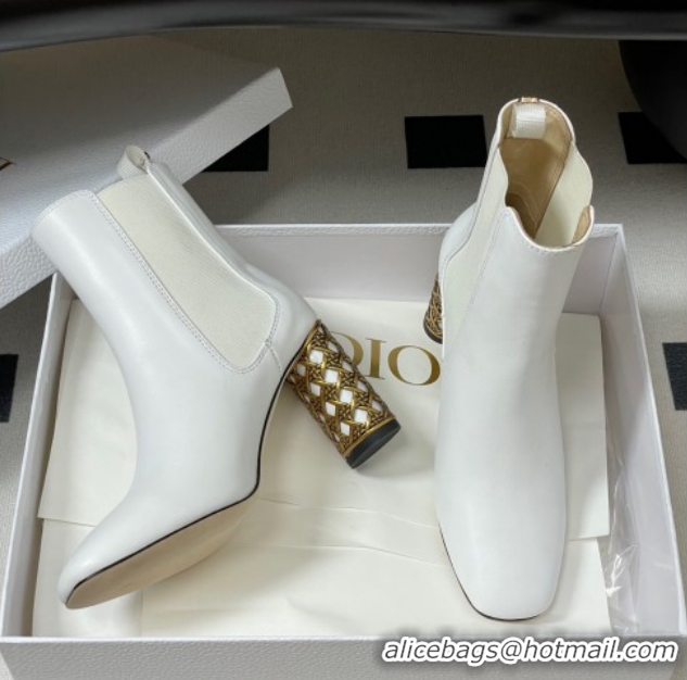 Pretty Style Dior Icon Ankle Boots 8cm Cannage Metal-Tone Heel in Calfskin Leather White 1029049
