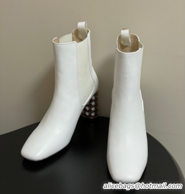 Pretty Style Dior Icon Ankle Boots 8cm Cannage Metal-Tone Heel in Calfskin Leather White 1029049