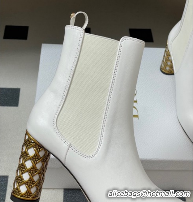 Pretty Style Dior Icon Ankle Boots 8cm Cannage Metal-Tone Heel in Calfskin Leather White 1029049