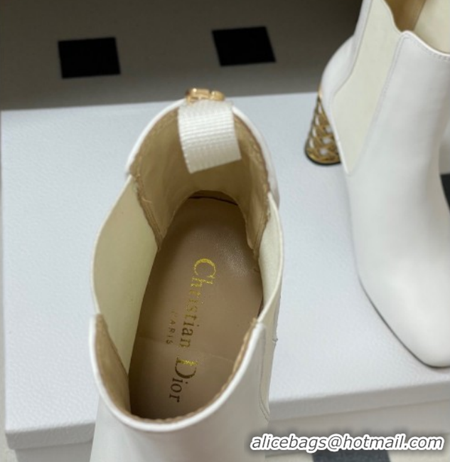 Pretty Style Dior Icon Ankle Boots 8cm Cannage Metal-Tone Heel in Calfskin Leather White 1029049