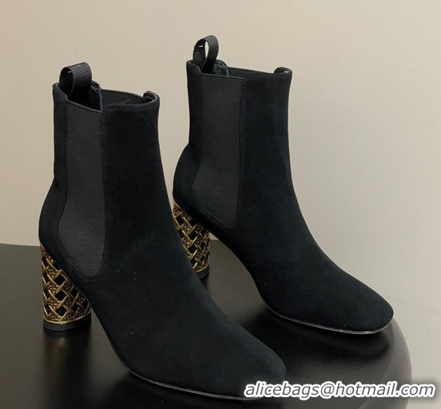 Good Quality Dior Icon Ankle Boots 8cm Cannage Metal-Tone Heel in Suede Black 1029050