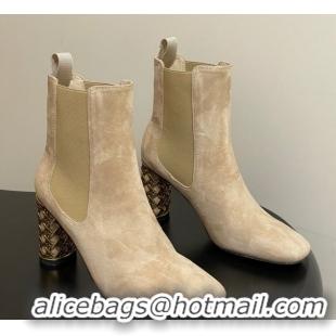 Top Grade Dior Icon Ankle Boots 8cm Cannage Metal-Tone Heel in Suede Beige 1029051