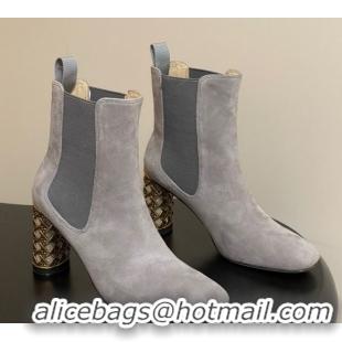 Good Looking Dior Icon Ankle Boots 8cm Cannage Metal-Tone Heel in Suede Grey 1029052