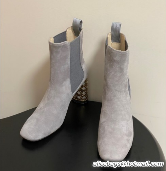 Good Looking Dior Icon Ankle Boots 8cm Cannage Metal-Tone Heel in Suede Grey 1029052