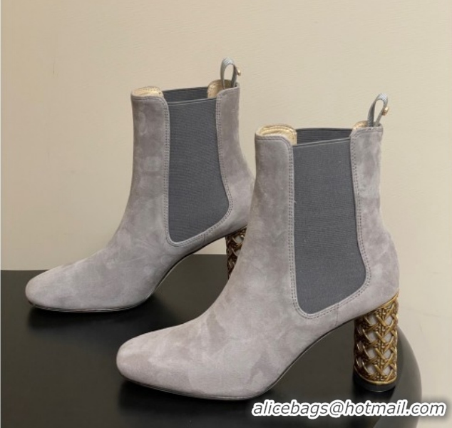 Good Looking Dior Icon Ankle Boots 8cm Cannage Metal-Tone Heel in Suede Grey 1029052