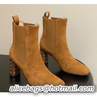 Grade Quality Dior Icon Ankle Boots 8cm Cannage Metal-Tone Heel in Suede Brown 1029053