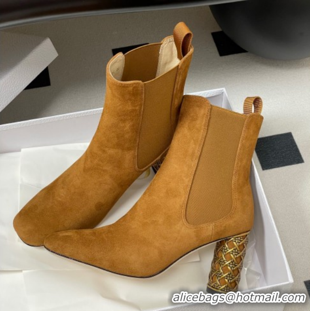Grade Quality Dior Icon Ankle Boots 8cm Cannage Metal-Tone Heel in Suede Brown 1029053