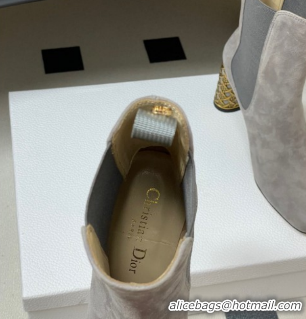 Grade Quality Dior Icon Ankle Boots 8cm Cannage Metal-Tone Heel in Suede Brown 1029053