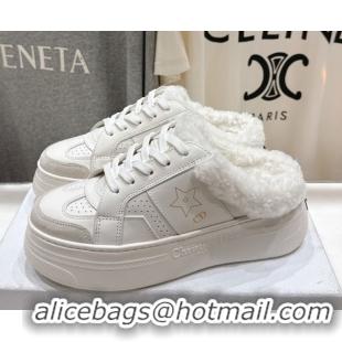 Sumptuous Dior Star Platform Sneaker Mules 5cm in Calfskin Leather and Wool White 1029057