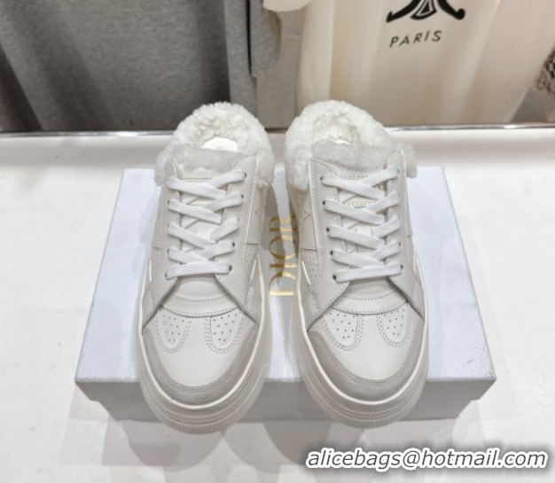 Sumptuous Dior Star Platform Sneaker Mules 5cm in Calfskin Leather and Wool White 1029057