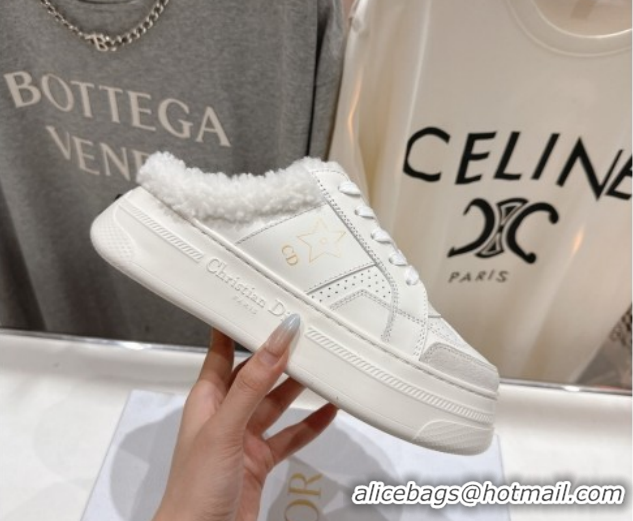 Sumptuous Dior Star Platform Sneaker Mules 5cm in Calfskin Leather and Wool White 1029057