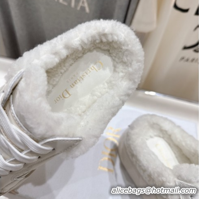 Sumptuous Dior Star Platform Sneaker Mules 5cm in Calfskin Leather and Wool White 1029057