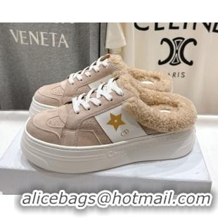 Classic Hot Dior Star Platform Sneaker Mules 5cm in Suede and Wool Beige 51029058