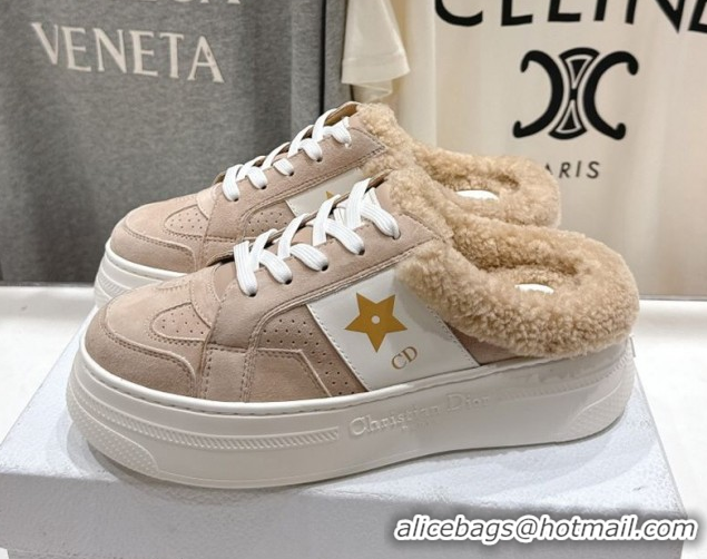 Classic Hot Dior Star Platform Sneaker Mules 5cm in Suede and Wool Beige 51029058