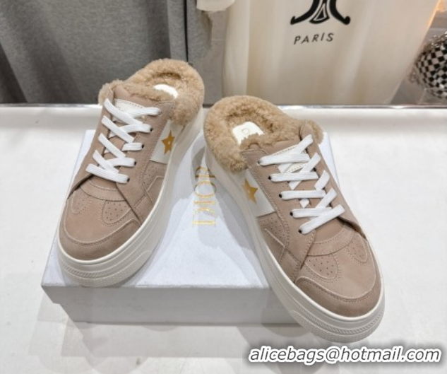 Classic Hot Dior Star Platform Sneaker Mules 5cm in Suede and Wool Beige 51029058
