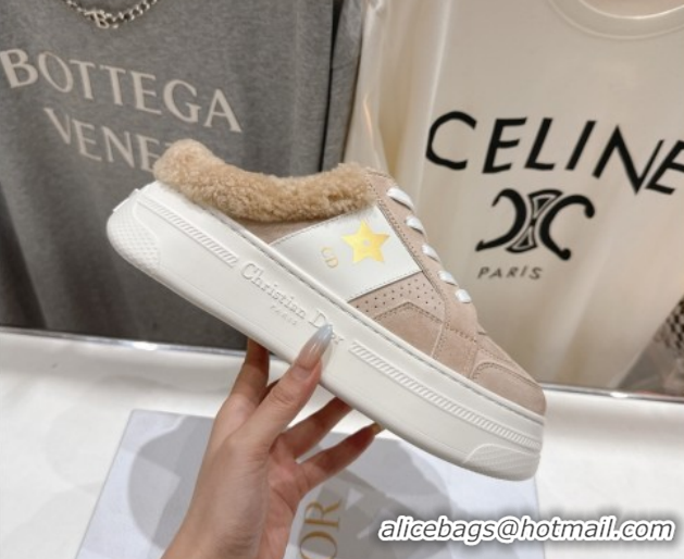 Classic Hot Dior Star Platform Sneaker Mules 5cm in Suede and Wool Beige 51029058