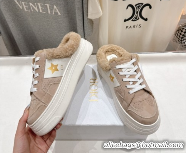 Classic Hot Dior Star Platform Sneaker Mules 5cm in Suede and Wool Beige 51029058