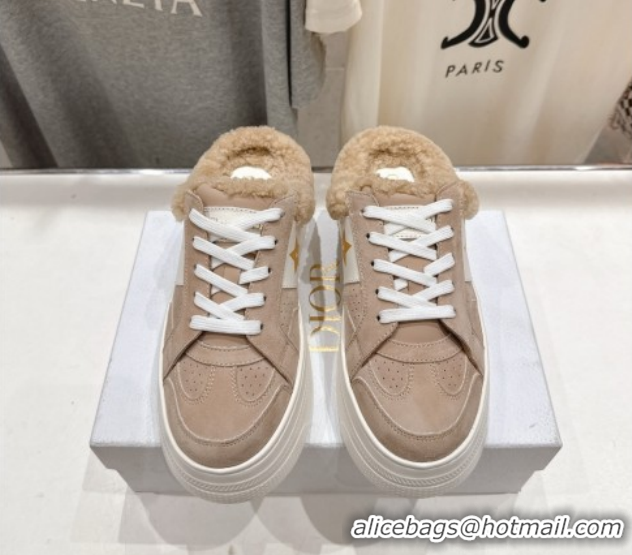 Classic Hot Dior Star Platform Sneaker Mules 5cm in Suede and Wool Beige 51029058