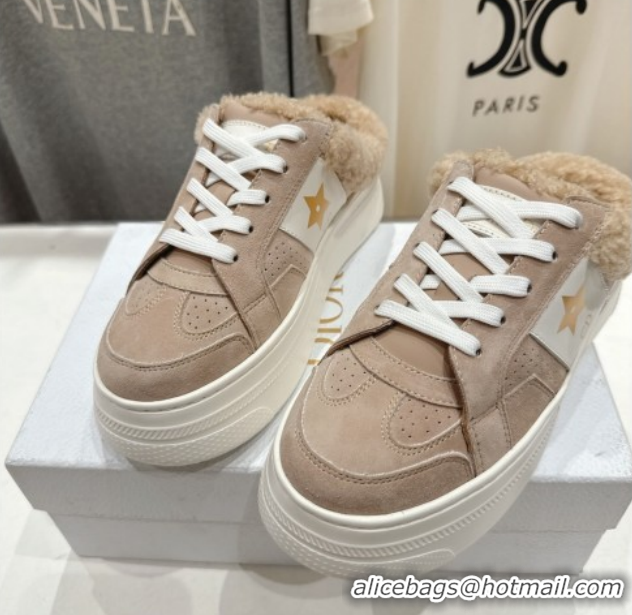 Classic Hot Dior Star Platform Sneaker Mules 5cm in Suede and Wool Beige 51029058