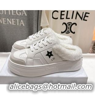 Most Popular Dior Star Platform Sneaker Mules 5cm in Calfskin Leather and Wool White 51029059