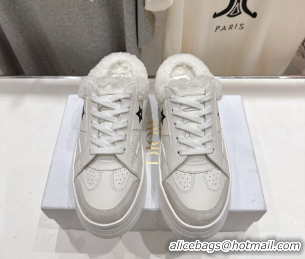 Most Popular Dior Star Platform Sneaker Mules 5cm in Calfskin Leather and Wool White 51029059