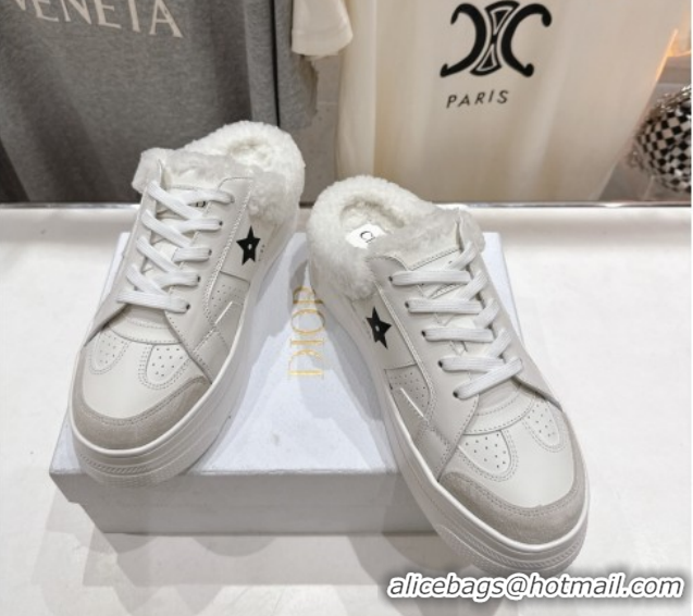 Most Popular Dior Star Platform Sneaker Mules 5cm in Calfskin Leather and Wool White 51029059